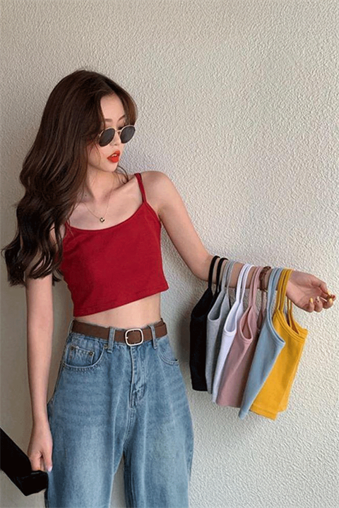 Kırmızı Harajuku Y2K Askılı Crop