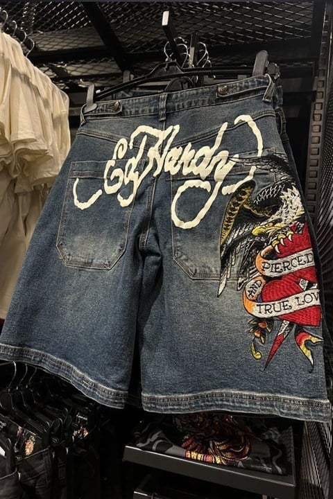 Lacivert Ed Hardy Grafiti Harajuku Y2K Şort