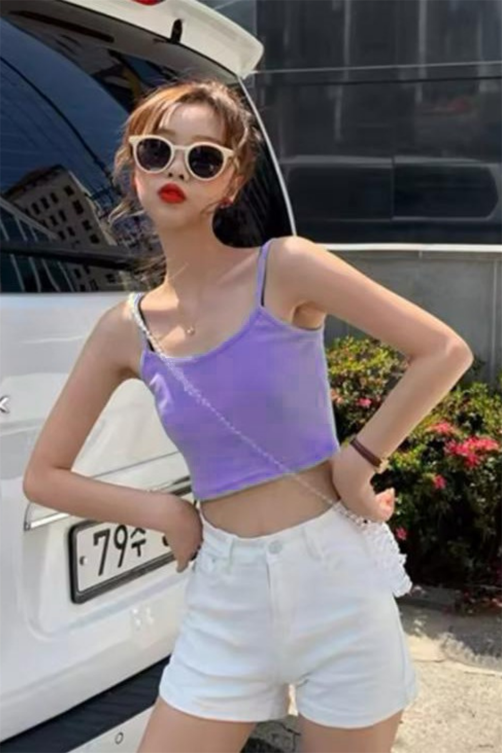 Lila Askılı Crop