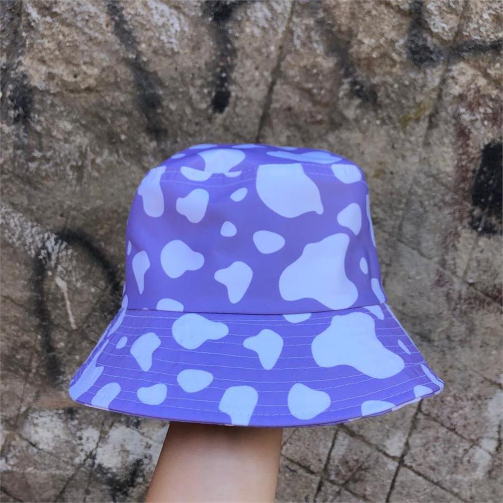 Lila İnek Desenli Bucket Şapka