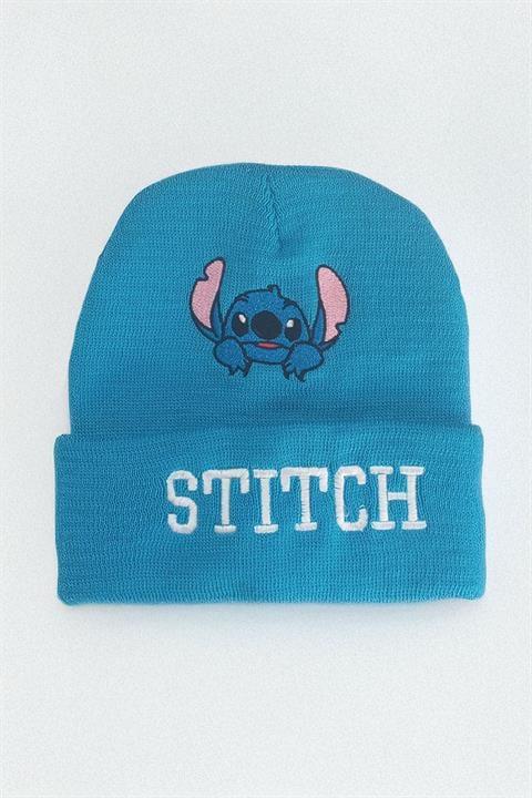 Mavi Stitch Nakışlı Yazılı Unisex Bere