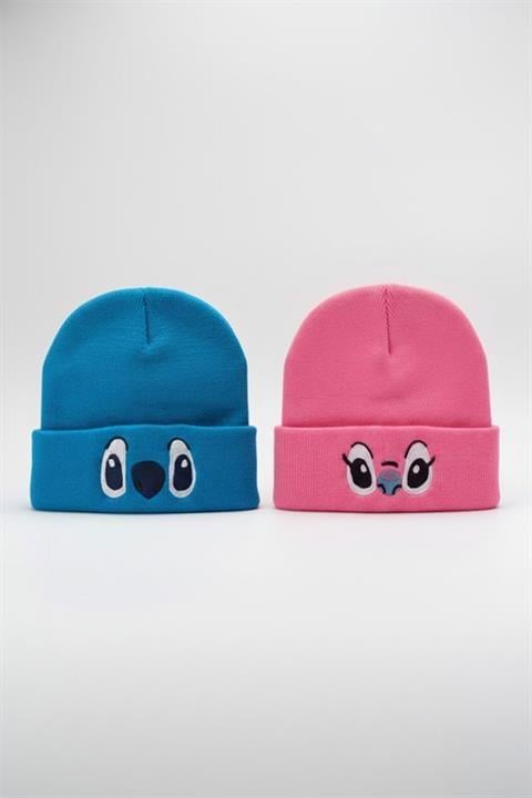 Mavi ve Pembe Sevimli Lilo & Stitch Face Couple Bere