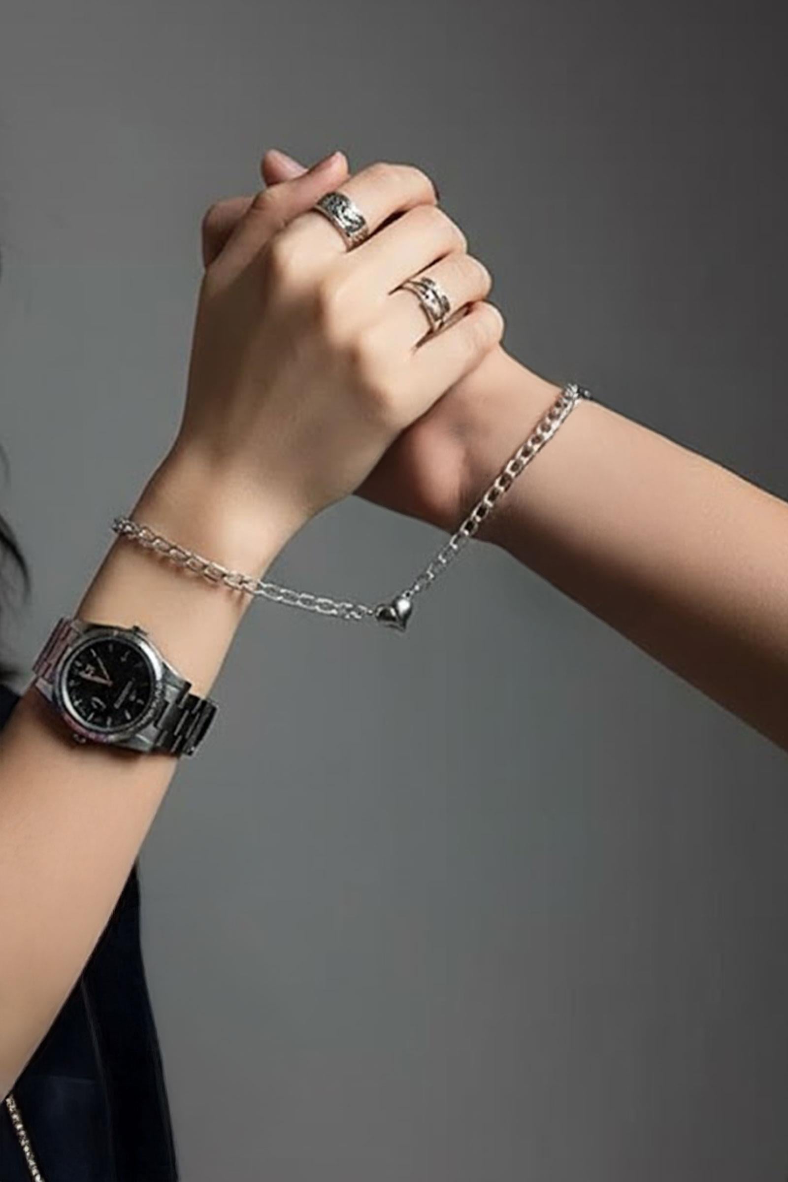 Mıknatıslı Kalp Silver Çift Bileklik