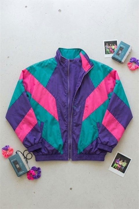 Mor Retro Windbreaker 80's Vintage Y2K Unisex Hırka