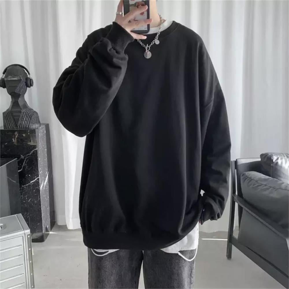 Oversize Düz Siyah Orta Kalın Kumaş (Unisex) Uzun Kollu