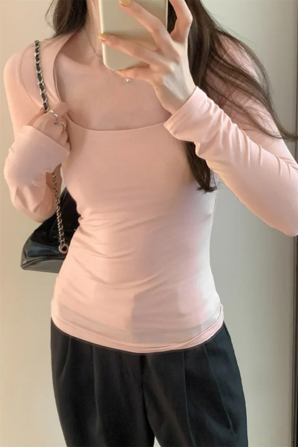 Pembe Basic Uzun Kollu Crop