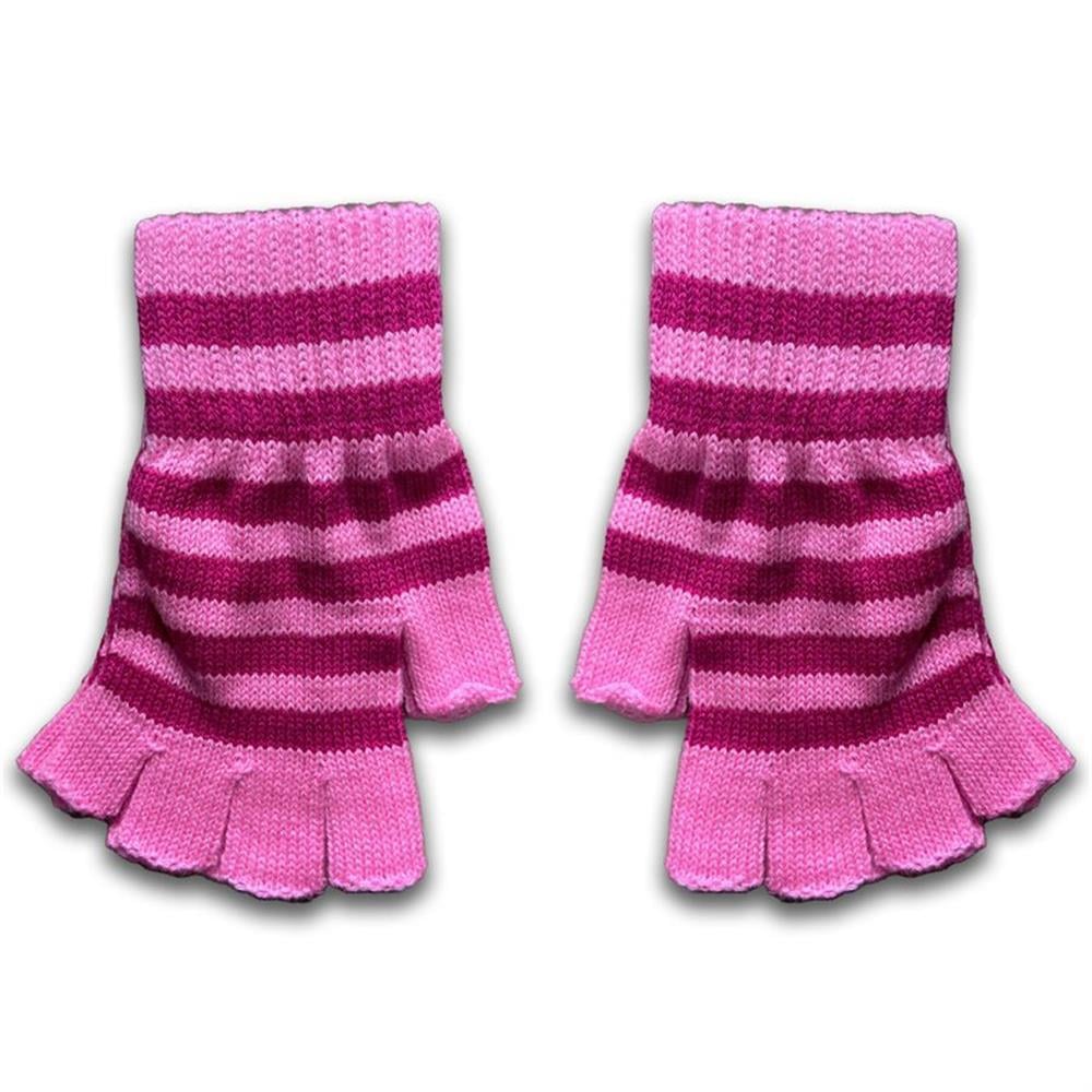 Pembe Fuşya Çizgili Kesik Parmak Unisex Eldiven