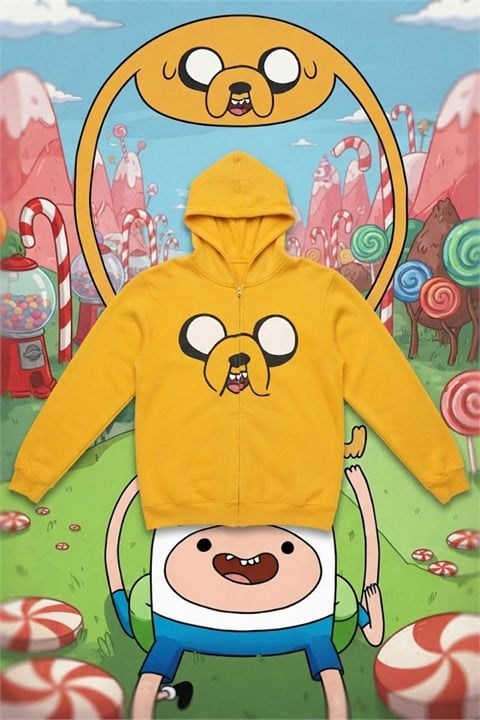 Sarı Adventure Time Jack Y2K Unisex Hırka