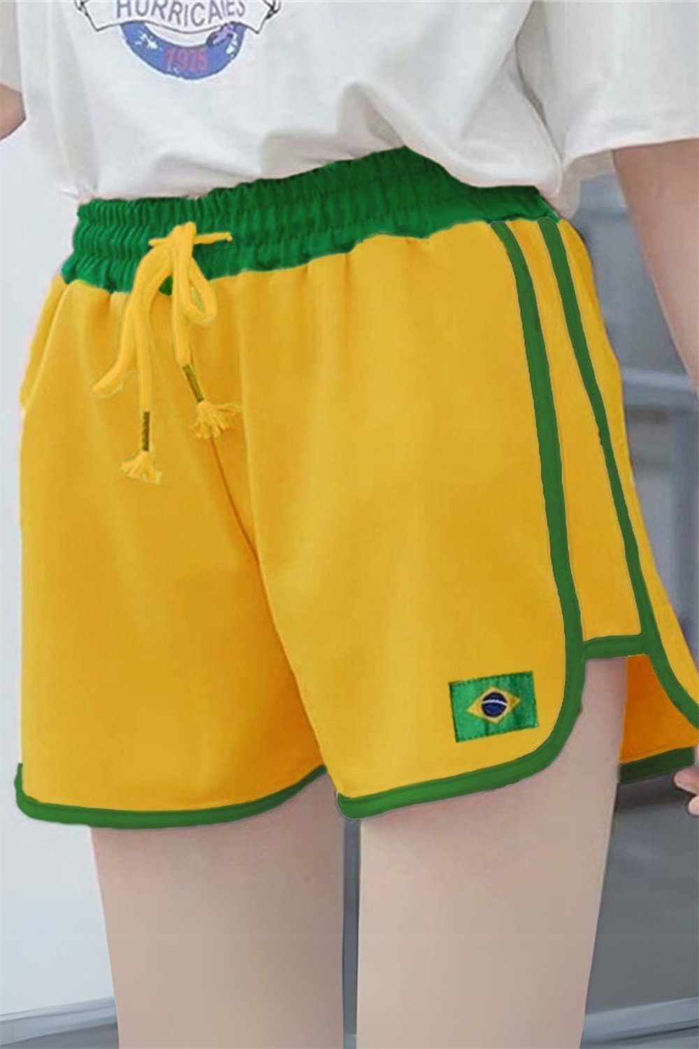 Sarı Brasil Yeşil Şeritli Şort