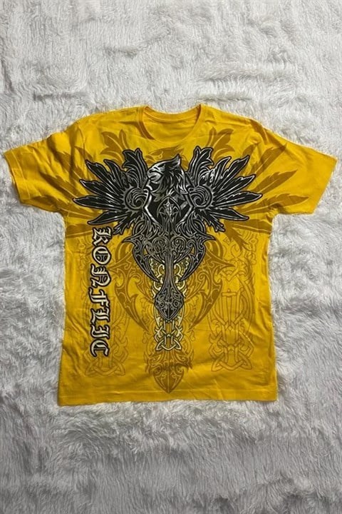 Sarı Gotik Kor Flec Tribal Y2K Unisex T-Shirt