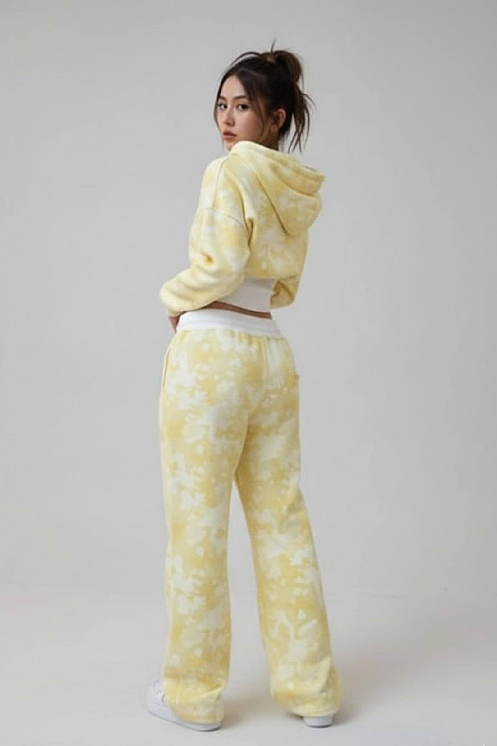 Sarı Kamuflaj Juicy Grunge Lastikli Crop Hırka Alt-Üst Takım