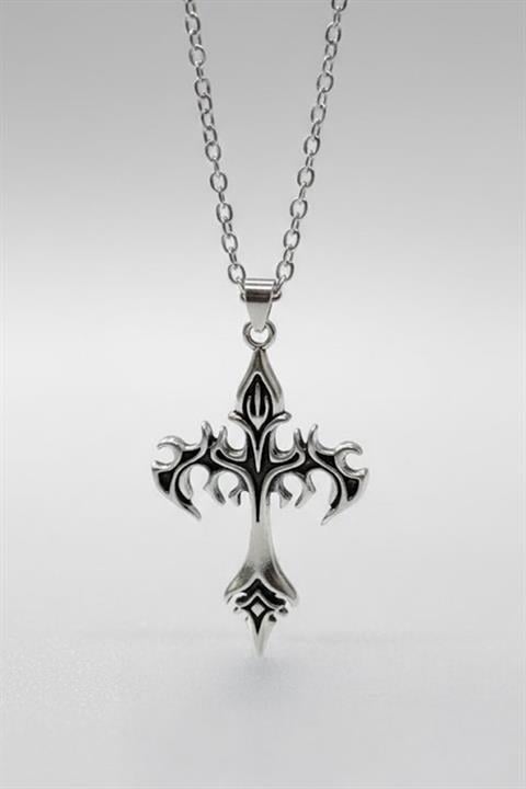 Silver Gotik Tribal Haç Kolye