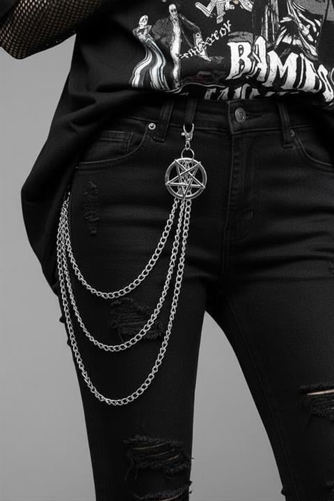 Silver Pentagram Detaylı Üçlü Pantolon Zinciri