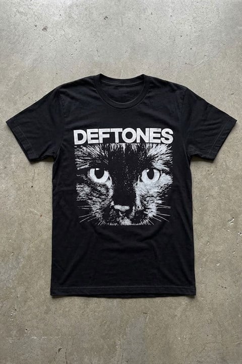Siyah Deftones Cat Gotik Y2K Unisex T-Shirt