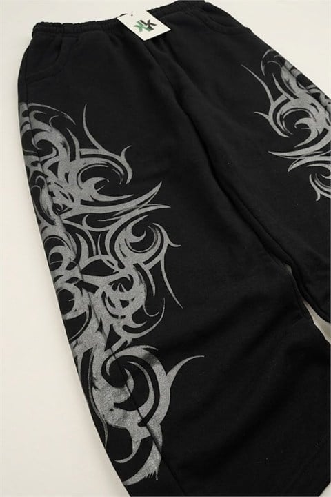 Siyah Gotik Beyaz Tribal Y2K Beli Lastikli Eşofman