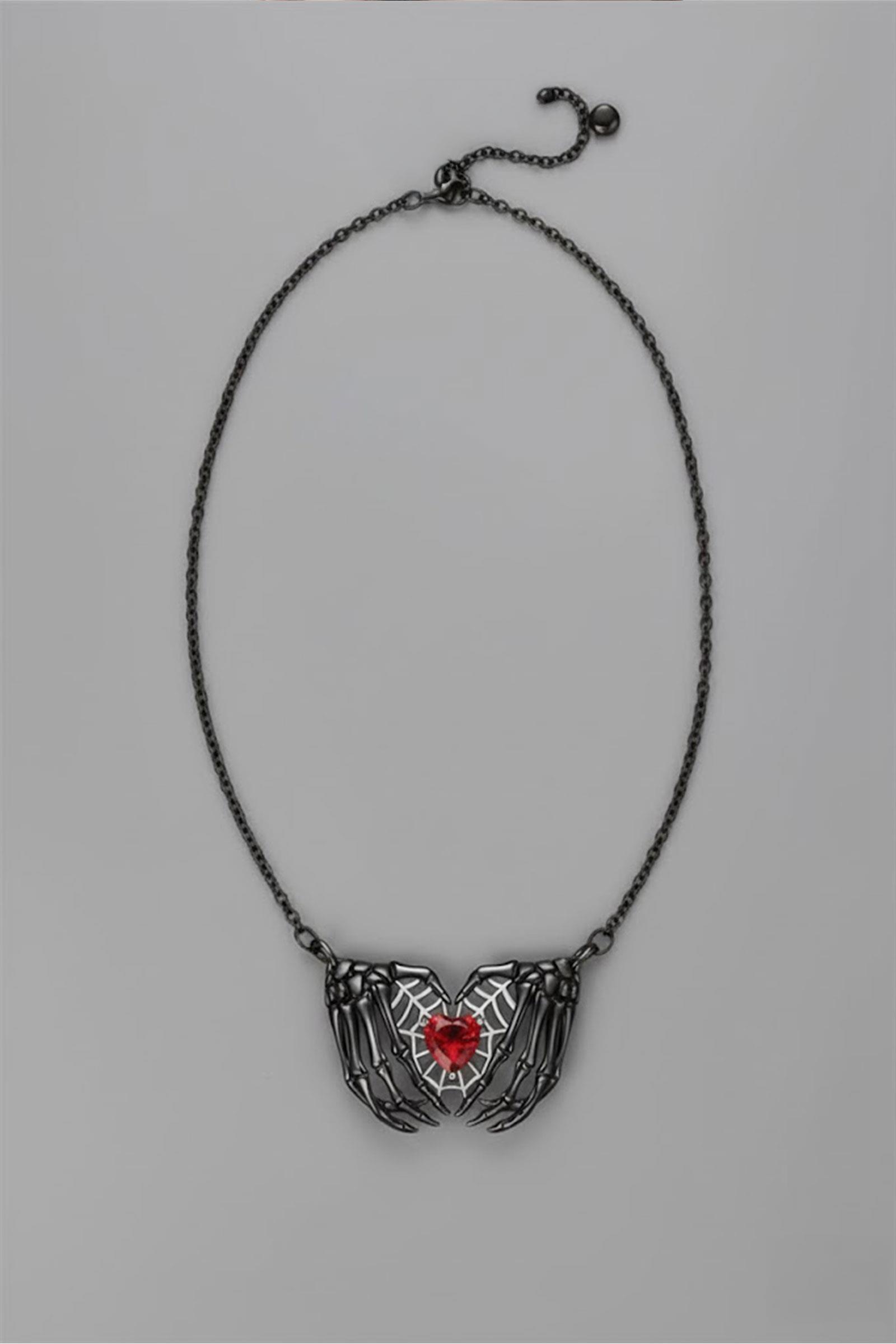 Siyah Gotik Skeleton Heart Kolye