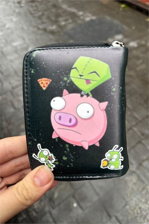 Siyah Invader Zim GIR Pig Unisex Cüzdan