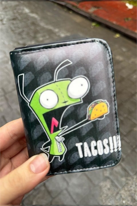 Siyah Invader Zim GIR TACOS!!! Unisex Cüzdan