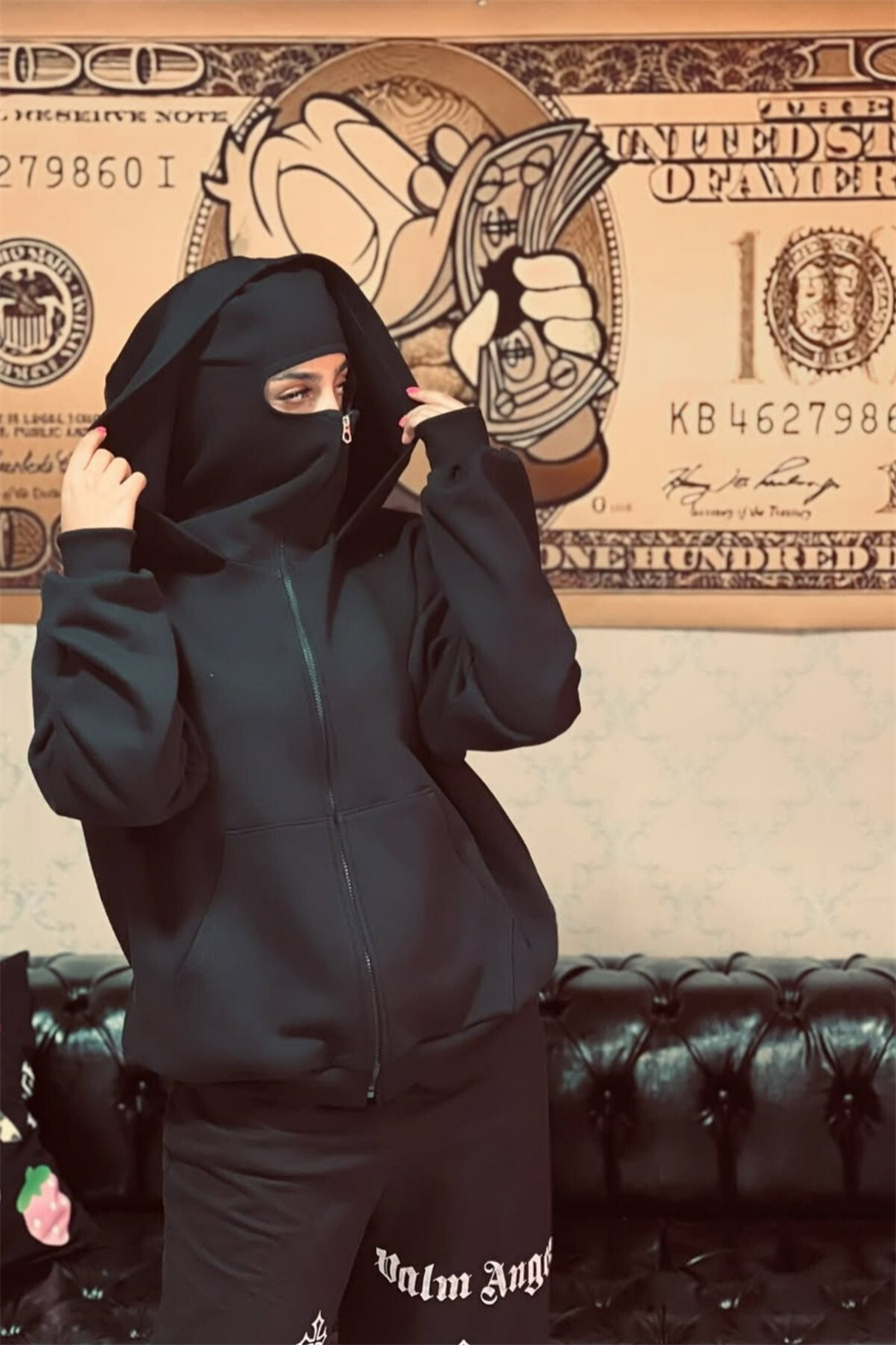 Siyah Kar Maskeli Samuray Kapüşonlu Sweatshirt
