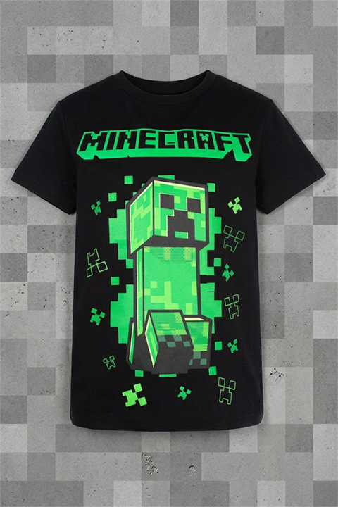 Siyah Minecraft Creeper Unisex Çocuk T-Shirt