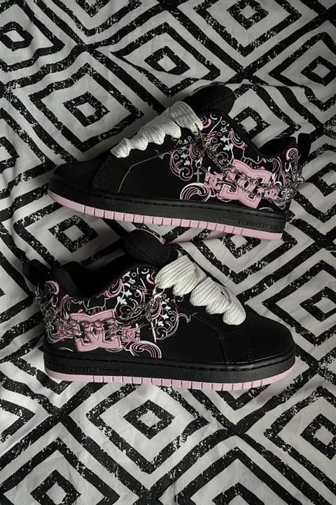 Siyah Pembe DC Shoes Baskılı Siyah Sneaker Ayakkabı