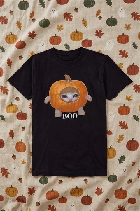 Siyah Pumpkin Cat BOO Halloween Unisex T-Shirt