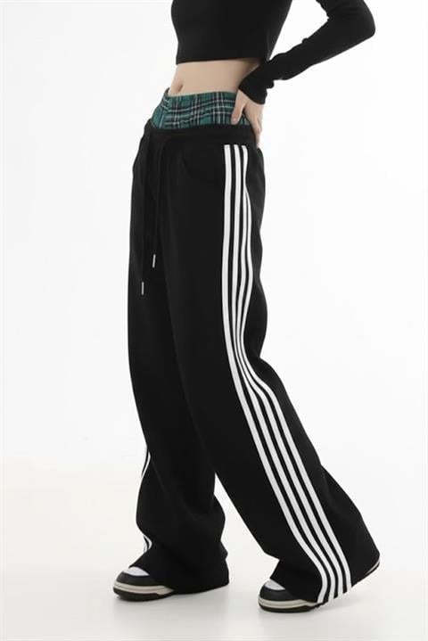 Siyah Şeritli Fake Boxer Y2K Unisex Eşofman