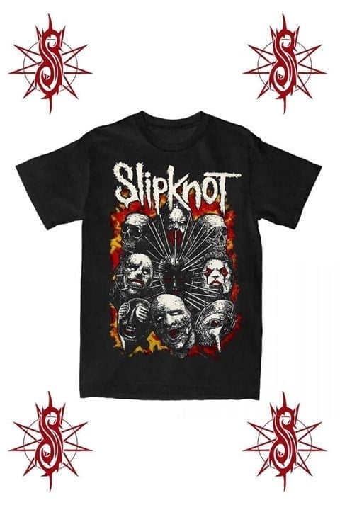 Siyah Slipknot Members Gotik Y2K Unisex T-shirt