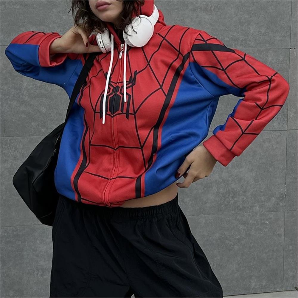 Spiderman Cosplay Fermuarlı (Unisex) Kapüşonlu Sweatshirt