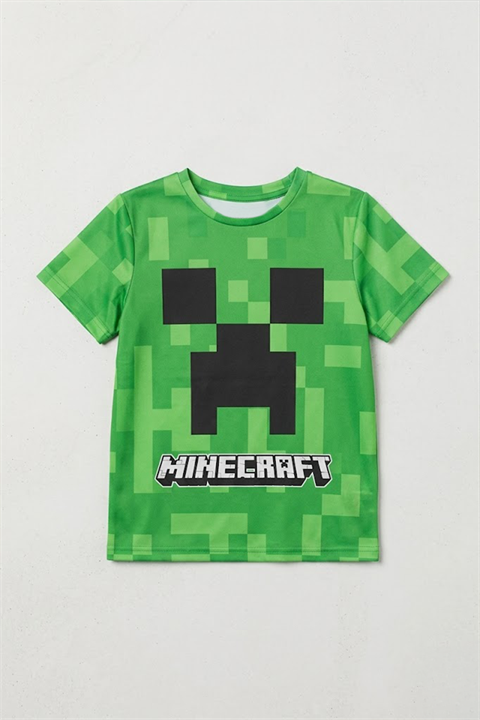 Yeşil Minecraft Creeper Unisex Çocuk T-Shirt