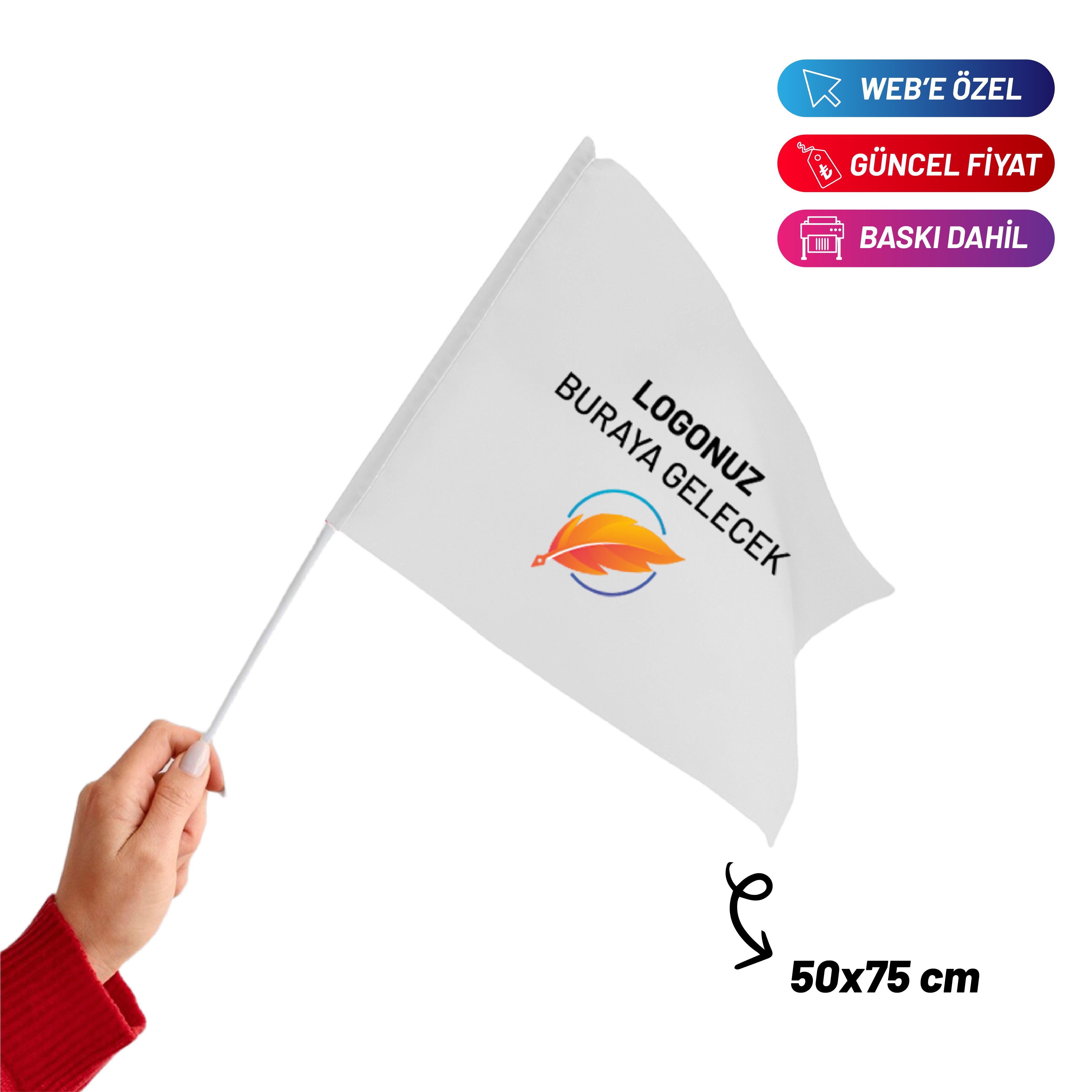 50x75 Cm Elde Sallamalı Sopalı Logolu Bayrak