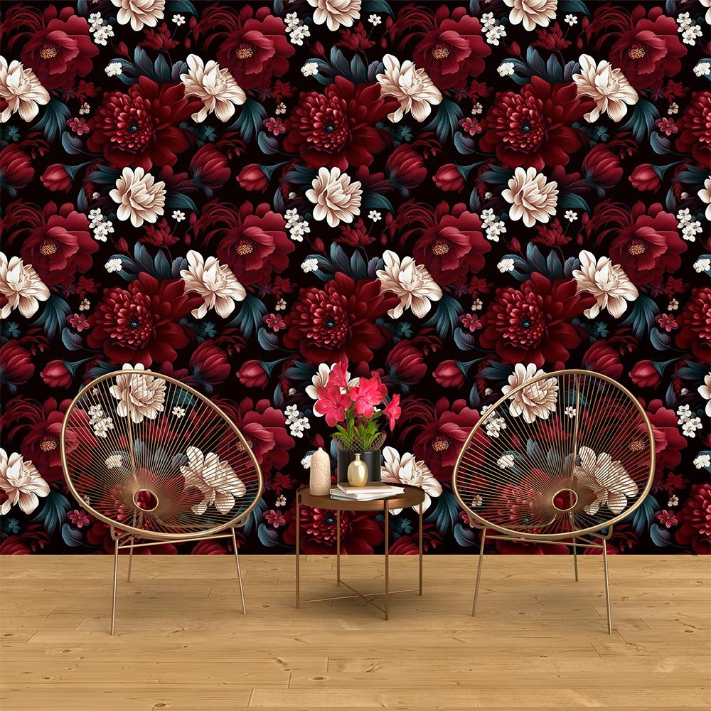 Bordo Beyaz Çiek Desenli Duvar Kağıdı