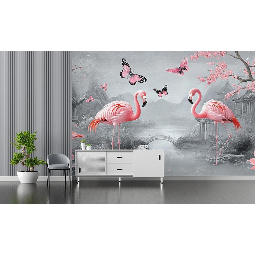 Flamingo ve Kelebek Bahçesi duvar kağıdı