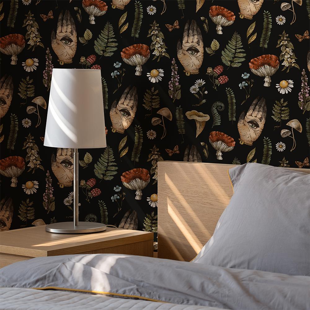 Mantar Desenli Cadı Bahçesi Duvar Kağıdı