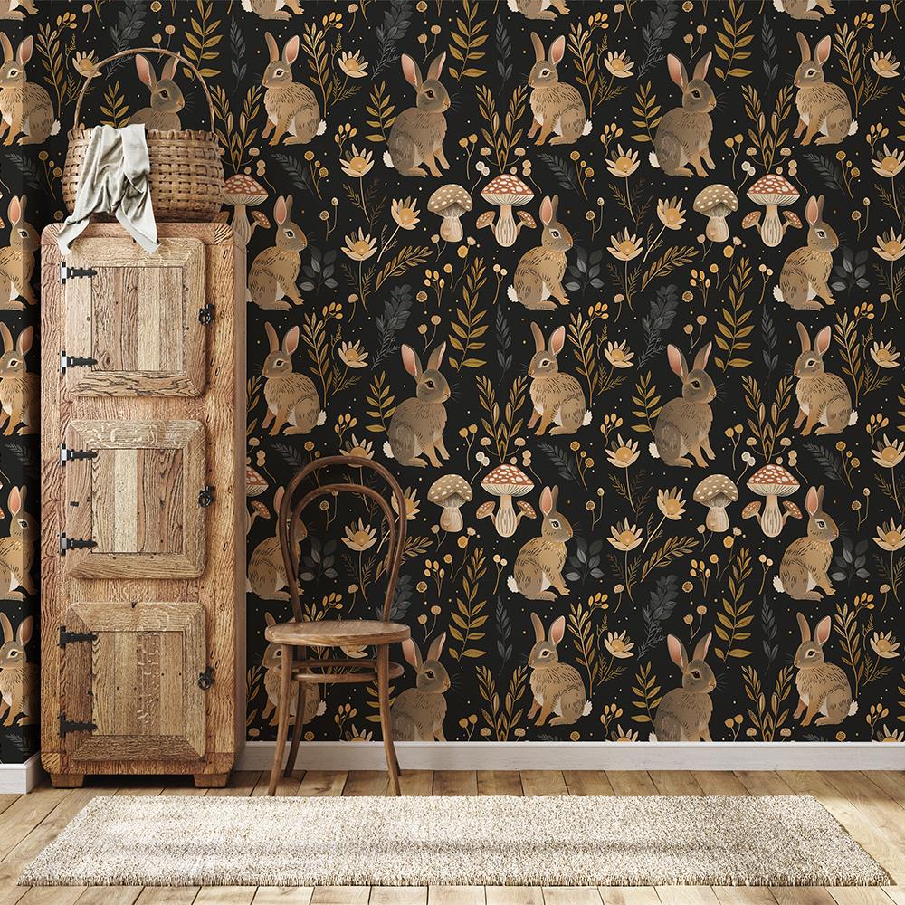 Mantar Desenli Tavşan Duvar Kağıdı
