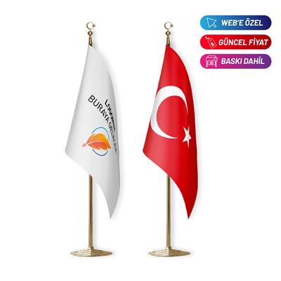 İkili Makam Bayrağı Seti (Gold Direkli)