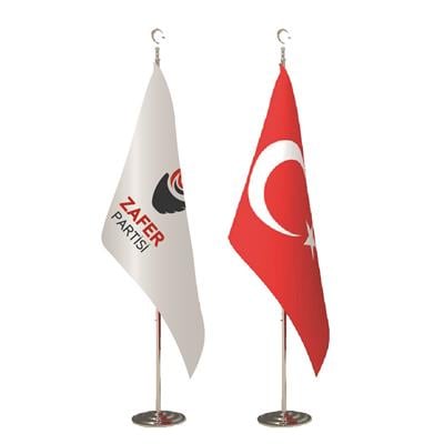 Zafer Partisi Makam Bayrağı Seti ( Türk+Logolu )
