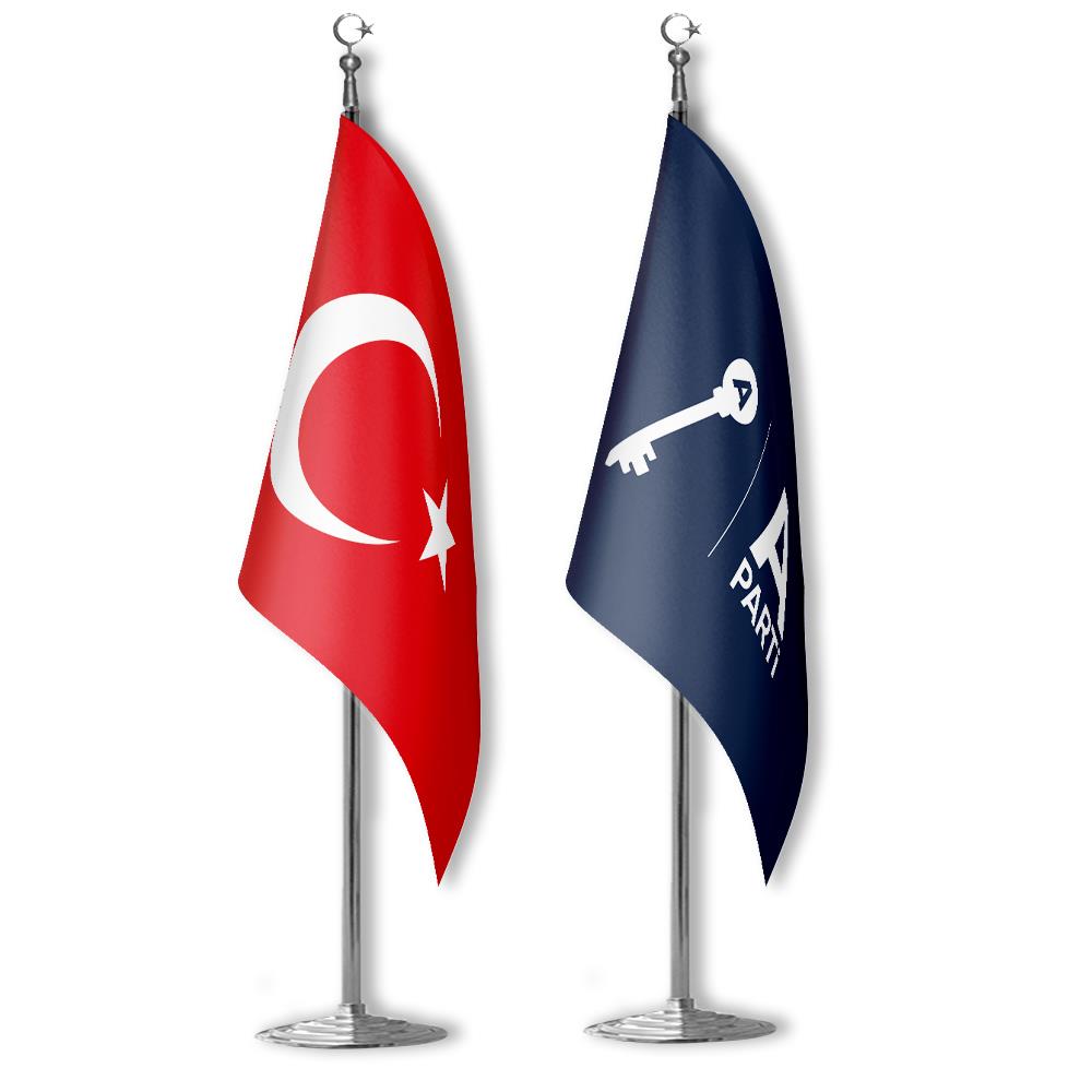 A Parti Makam Bayrağı Seti (Krom Direkli)