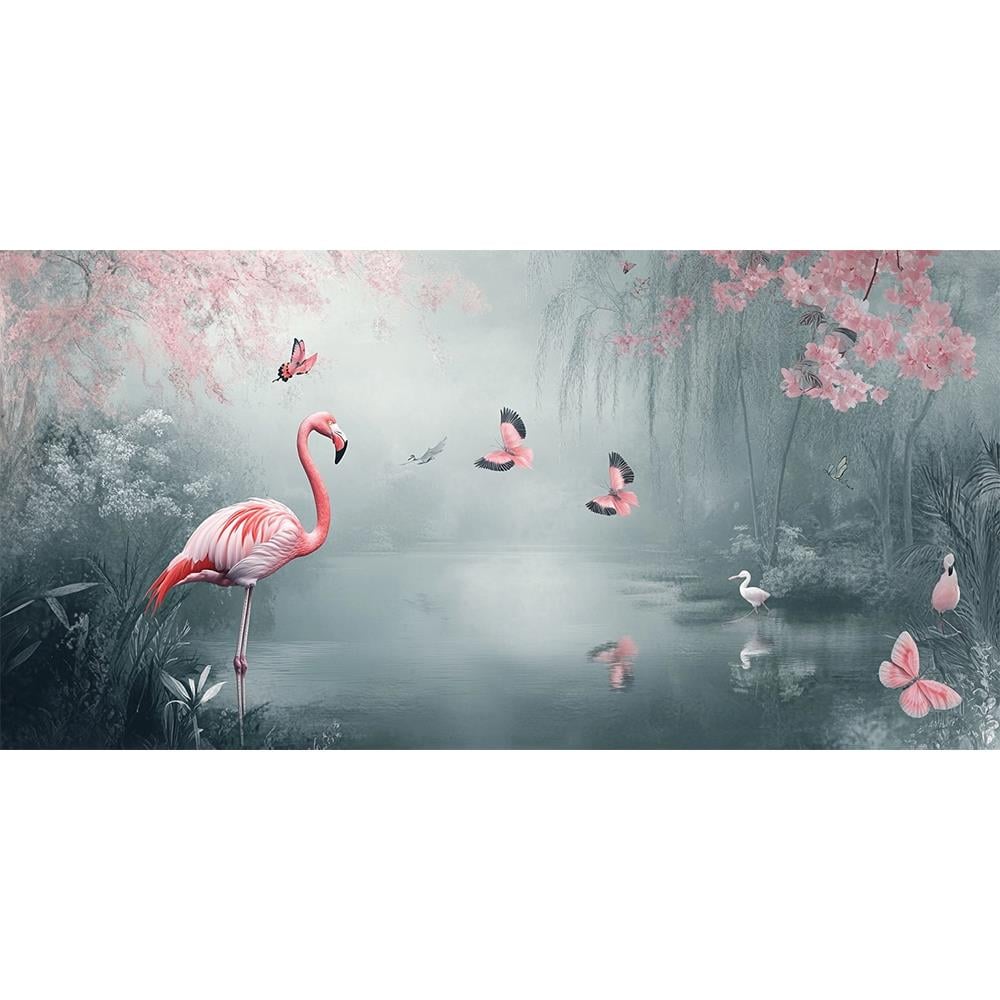 Göl Kenarında Flamingo ve Pembe Kuşlar duvar kağıdı
