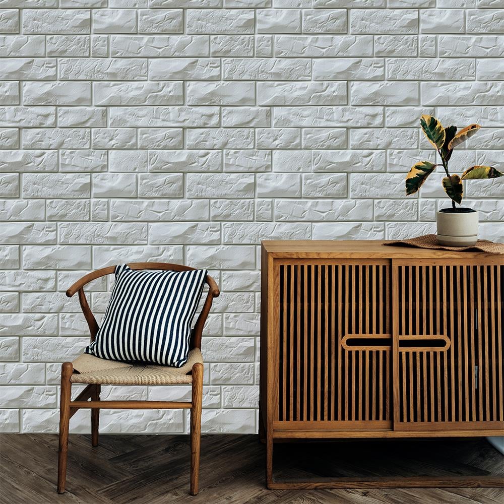 Kabartmalı Beyaz Tuğla Duvar Kağıdı