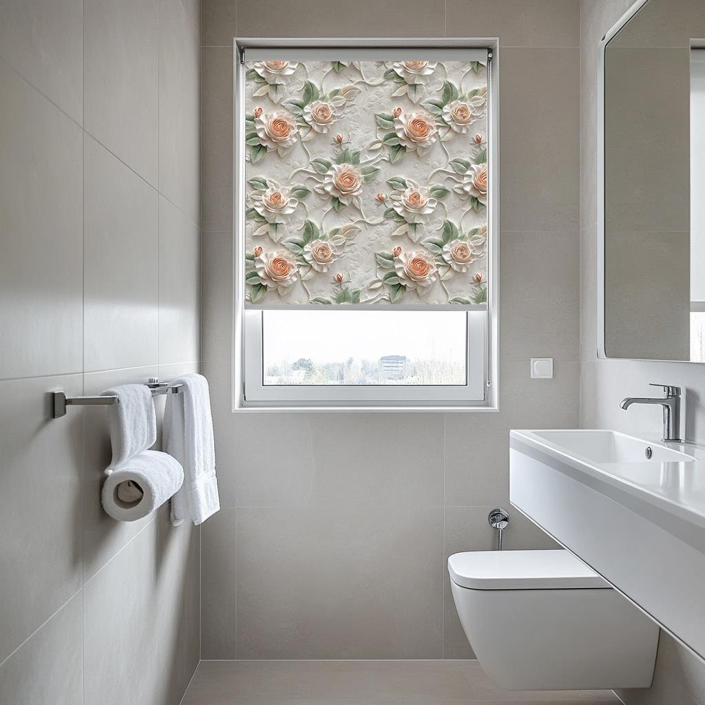 Kabartmalı Gül Desenli 3D Stor Perde