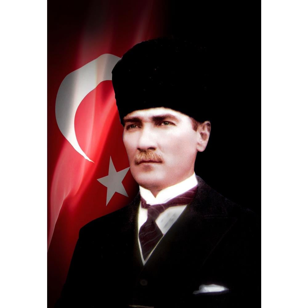 Kalpaklı Türk Bayraklı Ataturk Posterli Stor Perde