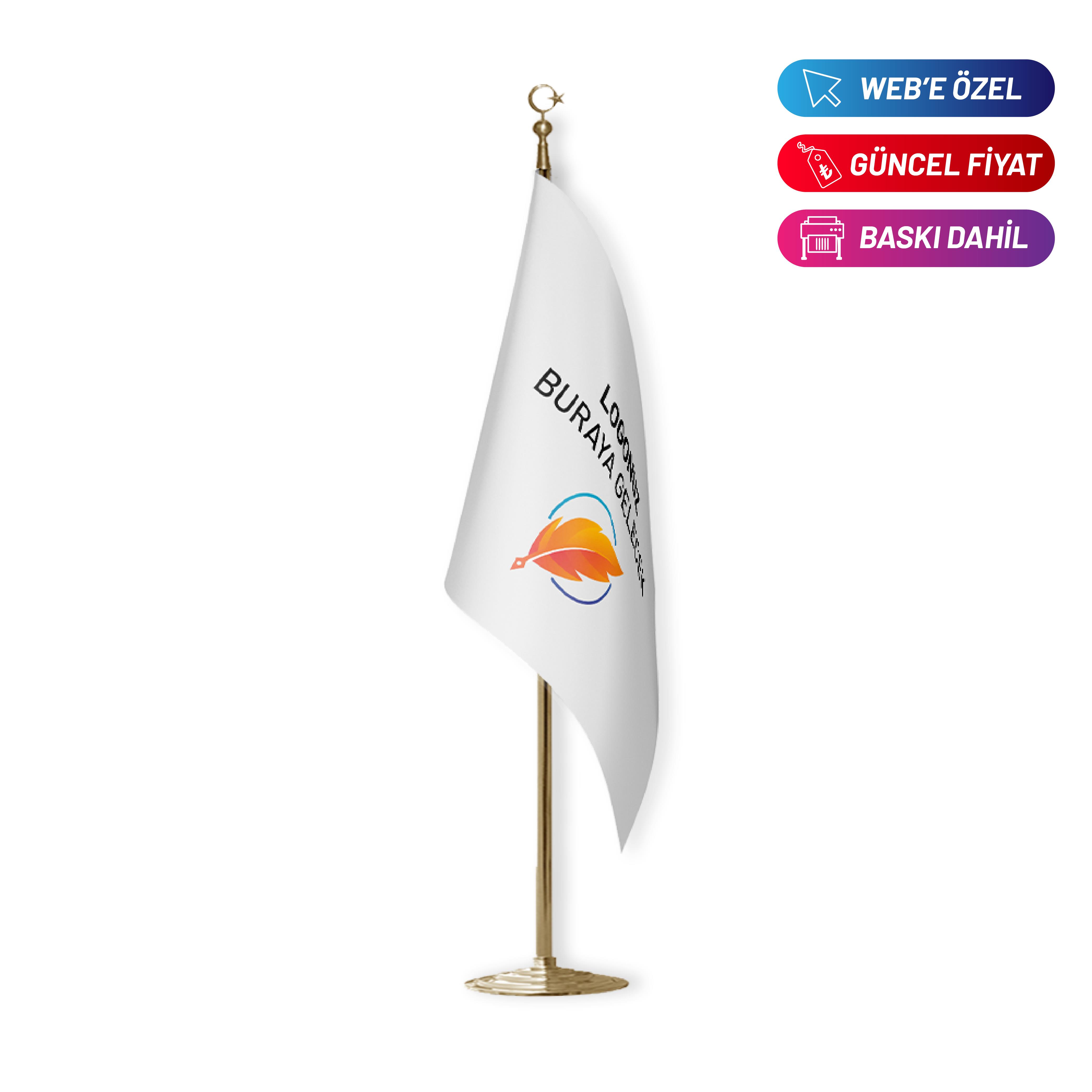 Logolu Makam Bayrağı (Gold Direkli)