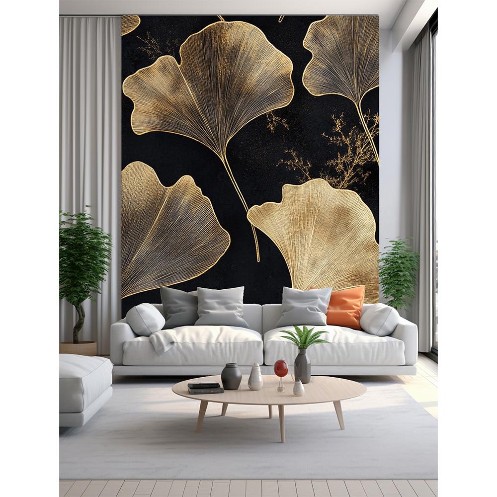 Zarif Altın Gingko Yaprakları Duvar Kağıdı