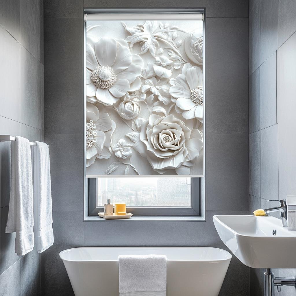 Zarif Beyaz Çiçekler 3D Stor Perde