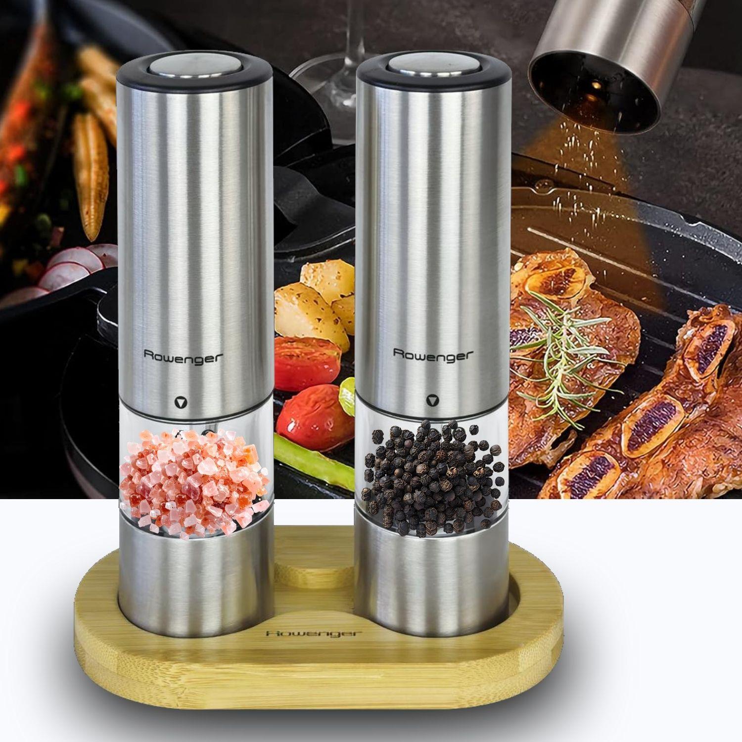 Rowenger Mıll Large Pilli Tuz Karabiber Değirmeni Otomatik Baharat Öğütücü 2li Paket