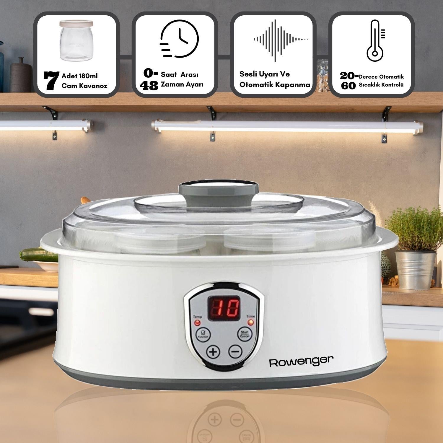 Rowenger Touch ROW-07 Yoğurt Yapma Makinesi Dijital Zaman Ayarlı 7li Cam Kavanoz