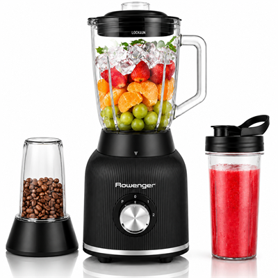 Rowenger 1200 watt Dual Smoothie Blender Kişisel Blender Cam Sürahi Blender Meyve Sıkacağı Siyah
