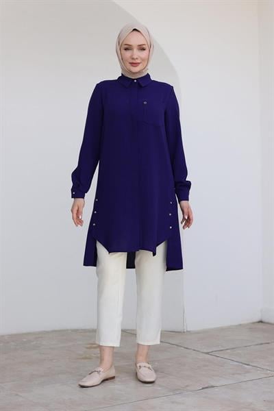 ARMİNE TREND Gizli Düğmeli Tunik Morcivert 24KT473