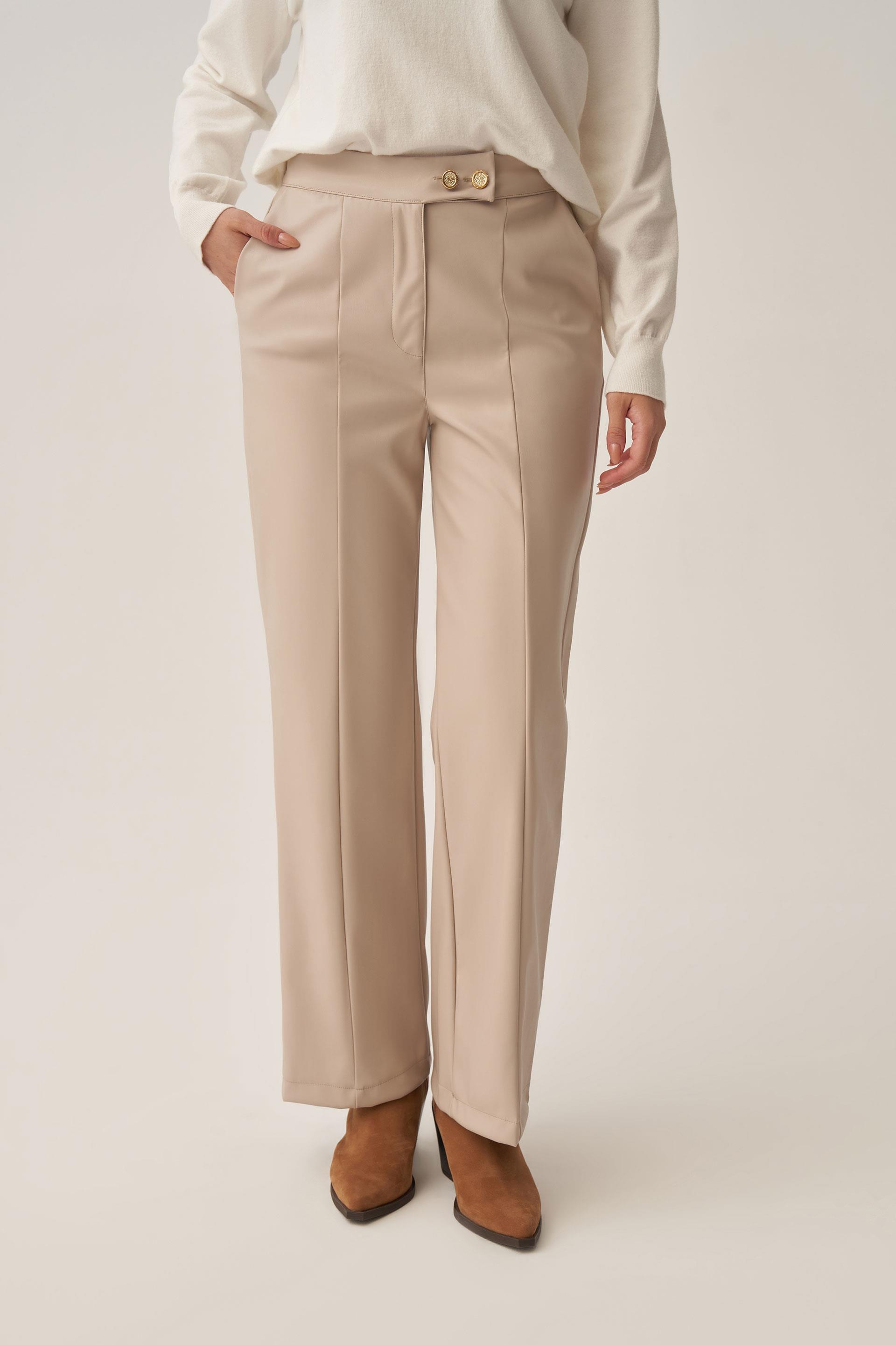 -Gold Düğmeli Süet Deri Pantolon